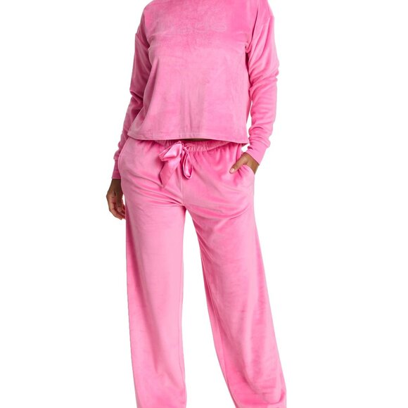Velour Rhinestone Lounge Set Elegant Cozy Sleepwear Long Sleeve Pajamas